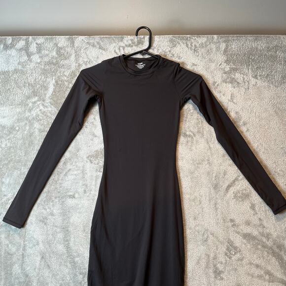 SKIMS Fits Everybody Crew Neck Long Sleeve Dress Size XXS Black - Picture 2 of 5